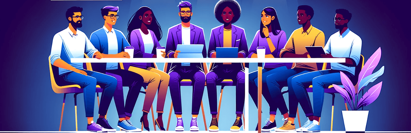 Featured Image for key benefits of employee resource groups with multiple people sitting at a table.