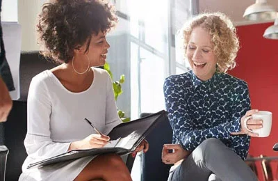 Home 33 coworkers female chatting happy