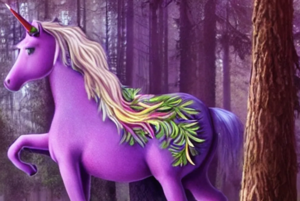Purple unicorn in a forest to represent rare employees.