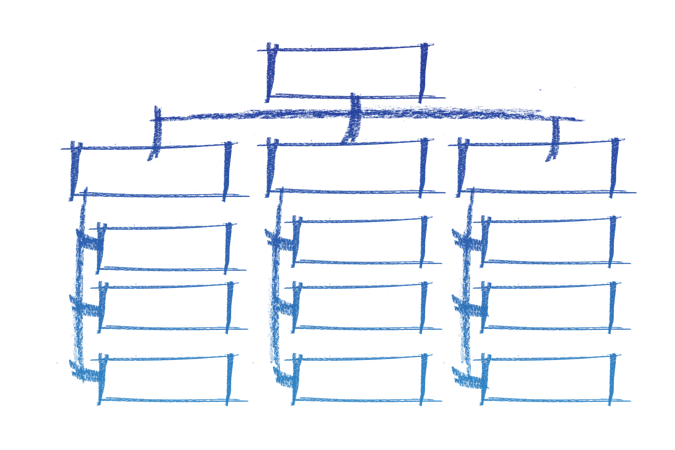 Blue flow chart for leadership development planning.