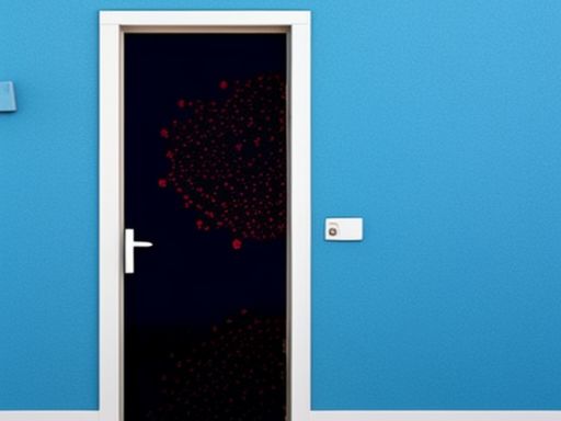 Image of an office door open with a giant germ hiding behind it to emphasize the value of remote and hybrid workplace.