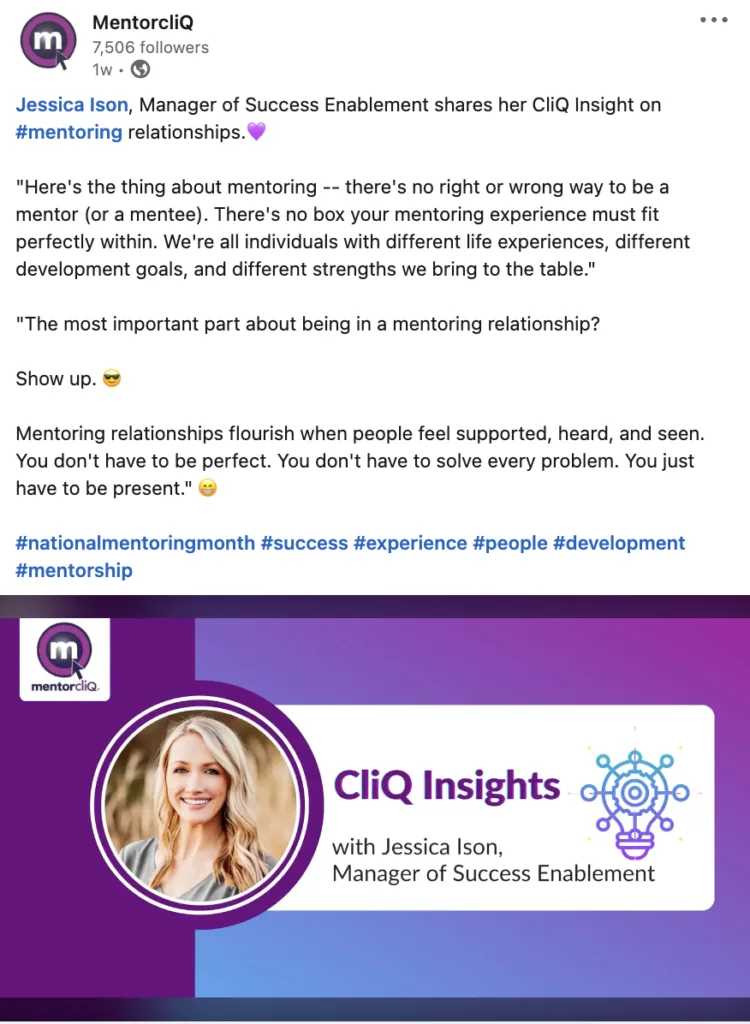 MentorcliQ blog post featuring Jessica Ison sharing insights and example of employee recognition.