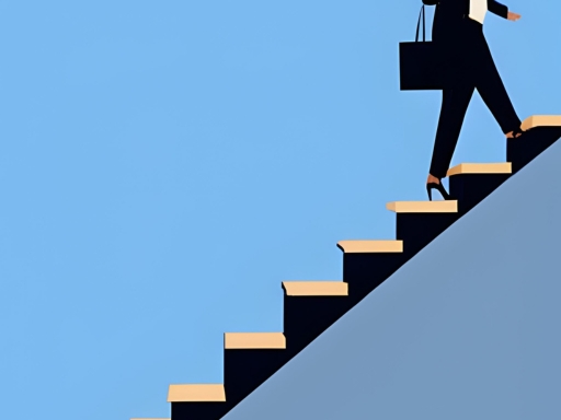 An image of a woman walking up stairs representing improve leadership skills.