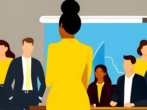 Drawn image of a woman leader showing steward leadership in a conference room.