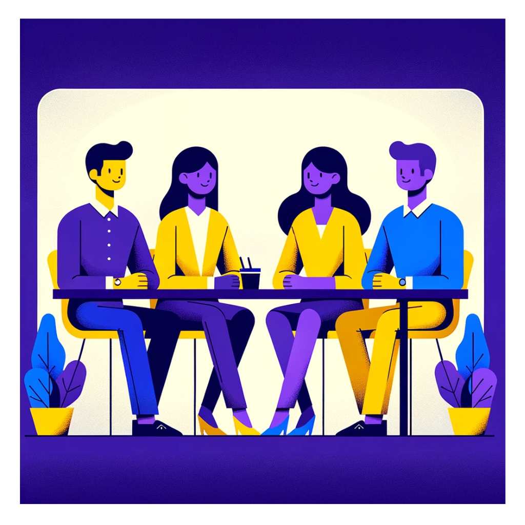 An image of individual employees sitting around a table within a mentoring program.