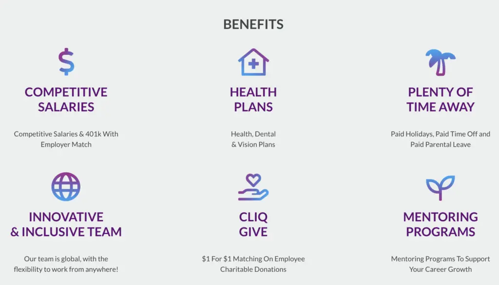 Image of MentorcliQ Employee Value Proposition through benefits.