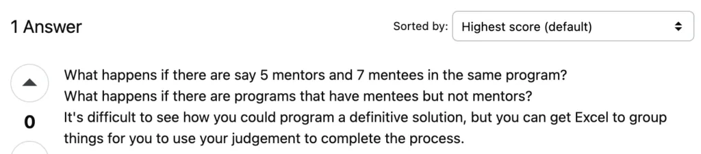 An image from stack overflow explaining the limitations of manual matching with an imbalance of mentors and mentees.