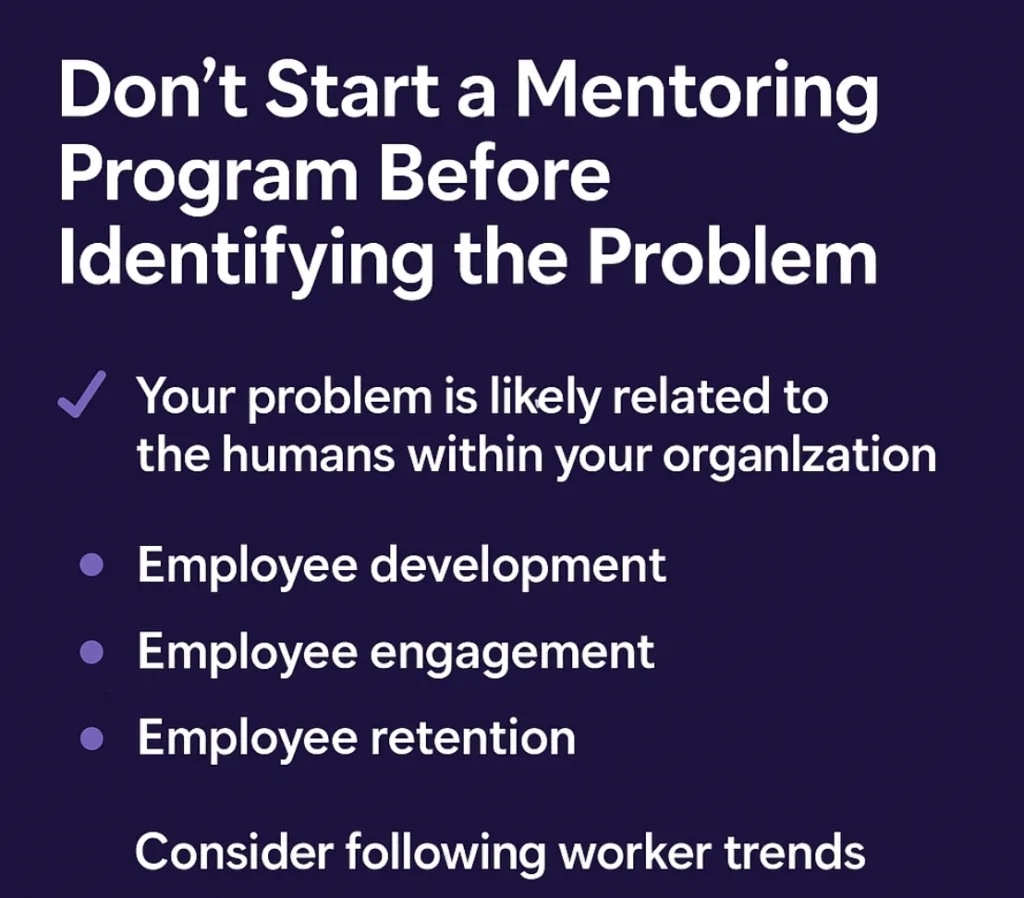 How to start a mentoring program graphic for step 1, identifying the problem.
